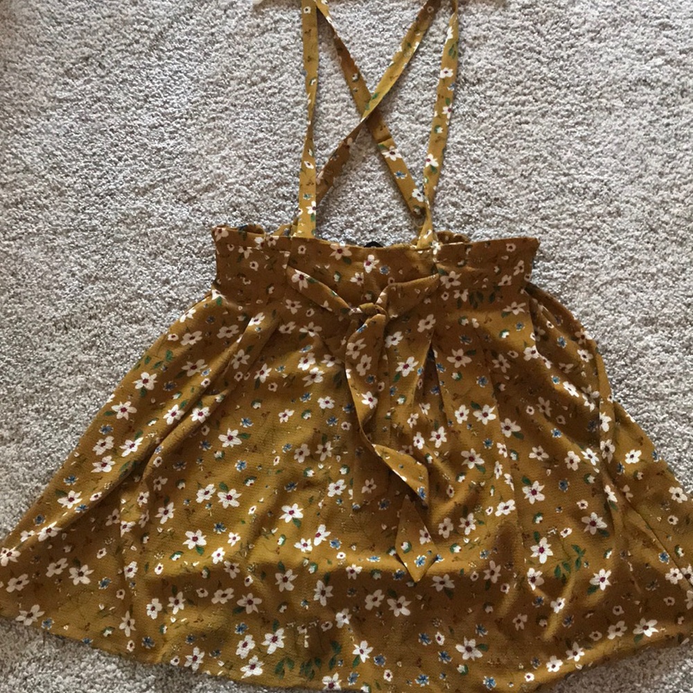 Mustard yellow floral overall dress/skirt